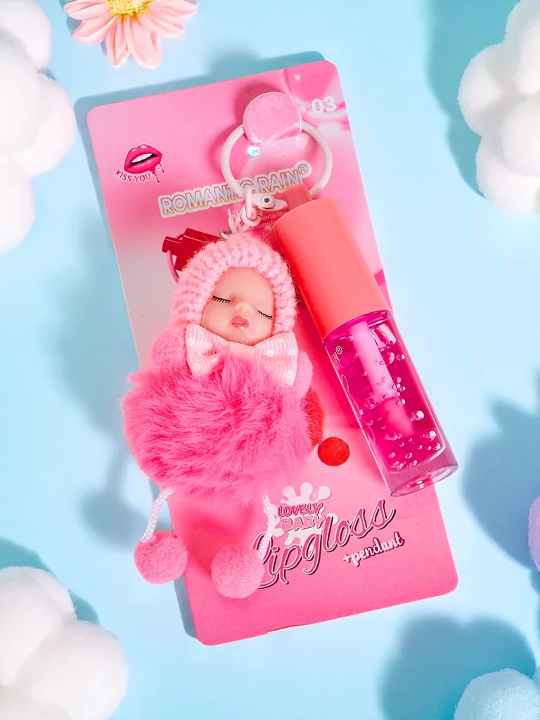 Lip gloss za otroke s punčko Temno roza