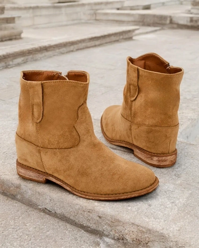 Royalfashion smeđe čizme do gležnja s kaubojskim stilom na pokrivenoj peti Patorias