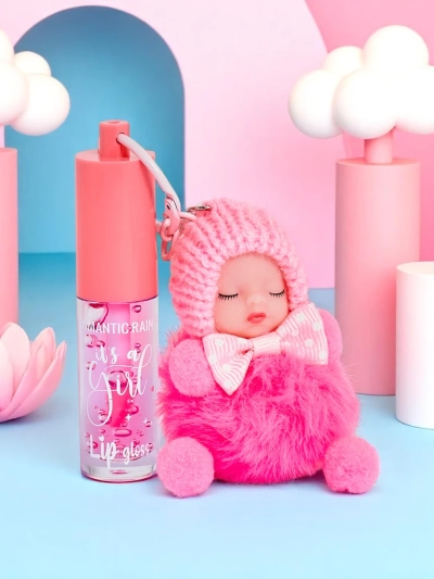 Lip gloss za otroke s punčko Temno roza