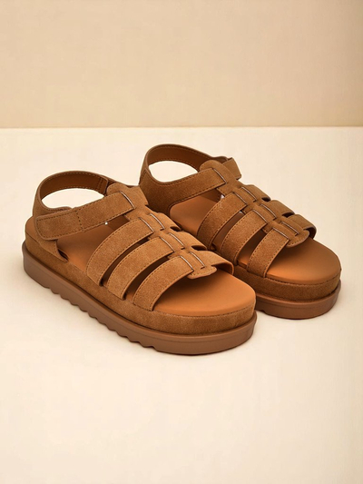 Ženski sandali Callista Camel na platformi Royalfashion eko usnje