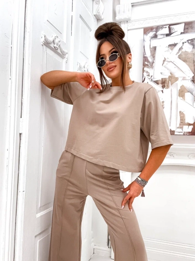 Royalfashion Ženski bombažni set s širokimi hlačami