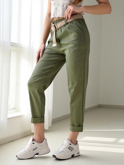 Royalfashion Ženske ravne hlače iz viskoze z pasom