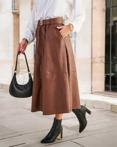Royalfashion Ženski midi krilo od eko kože