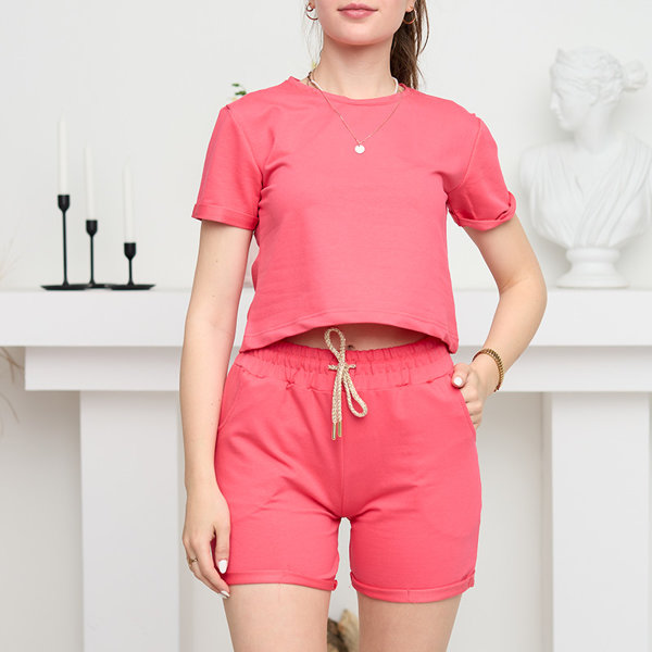 Royalfashion Neonowy różowy damski bawełniany sportowy komplet dresowy