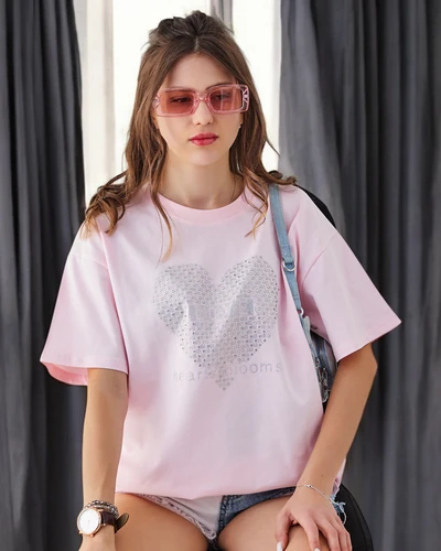 Royalfashion Ženska bombažen T-shirt LJUBEZEN z kristali