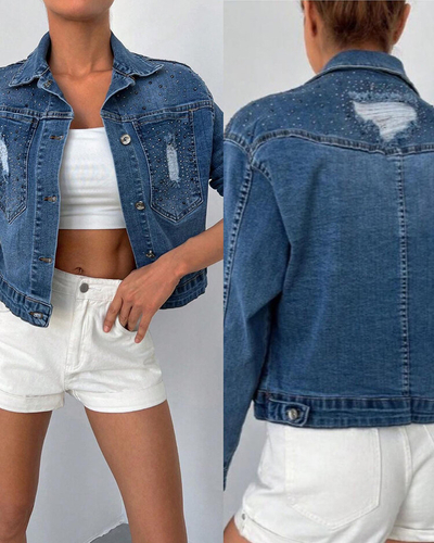 Royalfashion Ženska jakna iz džinsa s cirkoni