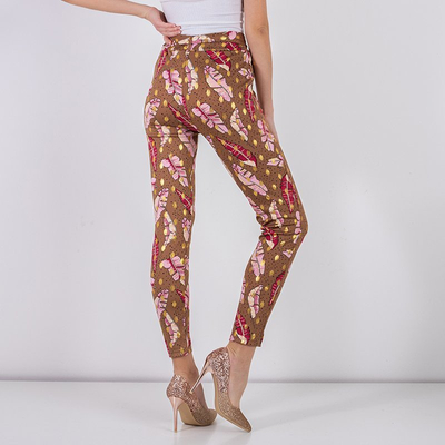 Royalfashion Brązowe damskie tregginsy w piórka