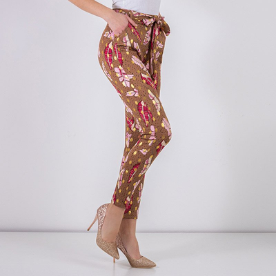 Royalfashion Brązowe damskie tregginsy w piórka