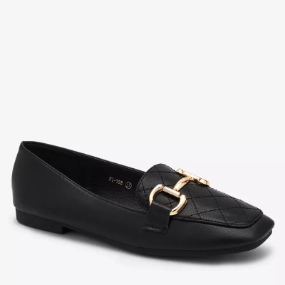 Royalfashion Czarne damskie  pikowane mokasyny ze złotą ozdobą Wetifa