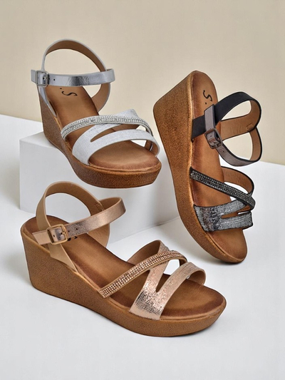 Royalfashion Ženski wedges sandali z diamantki in bleščicami Eclat