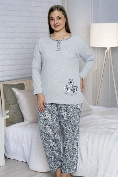 Royalfashion Pamukove ženske pidžame u cvjetovima VELIČINA PLUS