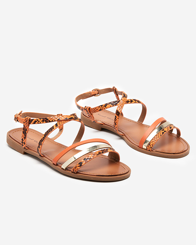 Royalfashion Pomarańczowe sandałki damskie a'la skóra węża Elione