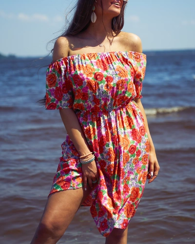 Royalfashion Kwiecista damska sukienka mini a'la hiszpanka w kolorze czerwonym