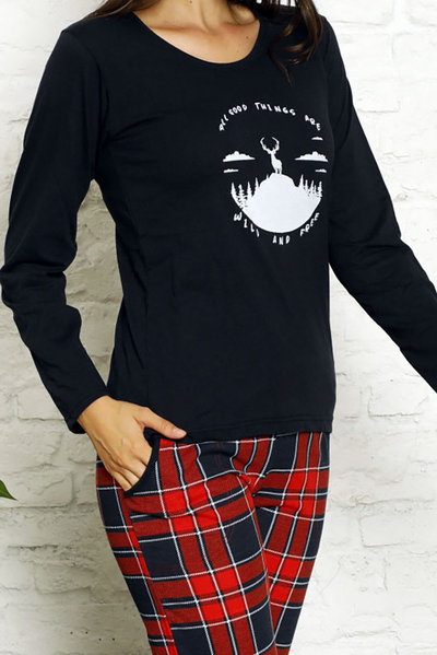 Royalfashion Ženska pižama v mornarsko modri in rdeči barvi