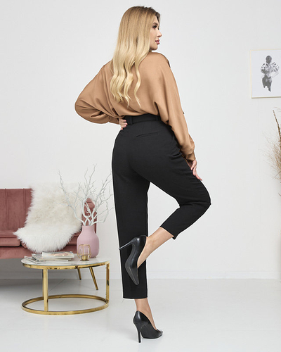 Royalfashion Damska brązowa długa satynowa bluzka z wiązaniem