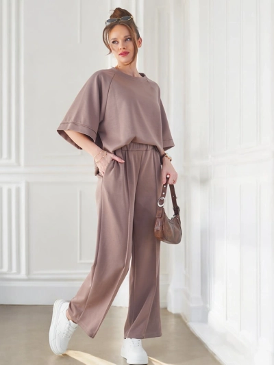 Royalfashion ženský set s krátkými rukávy a širokými kalhotami