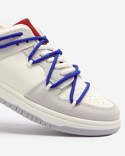 Royalfashion Biało - szare sportowe sneakersy damskie z granatowymi sznurówkami Olierinc