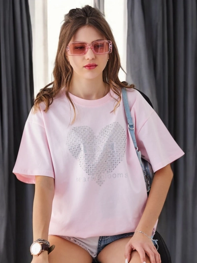 Royalfashion Ženska bombažen T-shirt LJUBEZEN z kristali