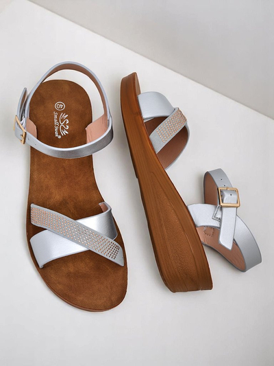 Royalfashion Ženski sandali z wedge peto in okrasnimi kamenčki Allona