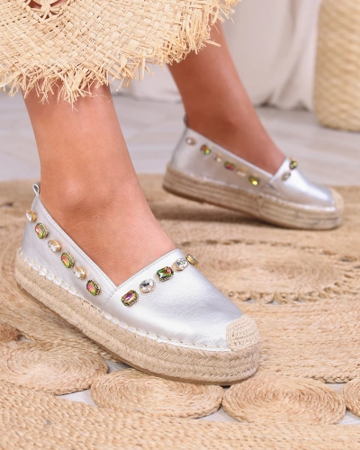 Royalfashion Damskie srebrne espadryle z kryształkami Ziennie