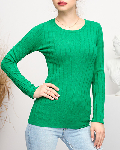 Royalfashion Sweter damski z okrągłym dekoltem w kolorze zielonym