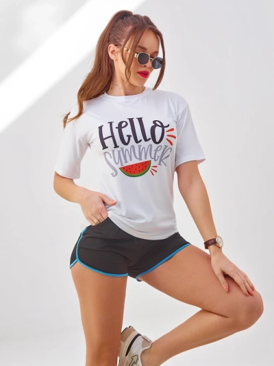 Royalfashion Ženski športni komplet s t-shirtom in kratkimi hlačami Pozdravljena poletje