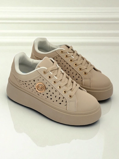 Cleo Ecru Platino – bež športni copati na platformi Royalfashion eko usnje