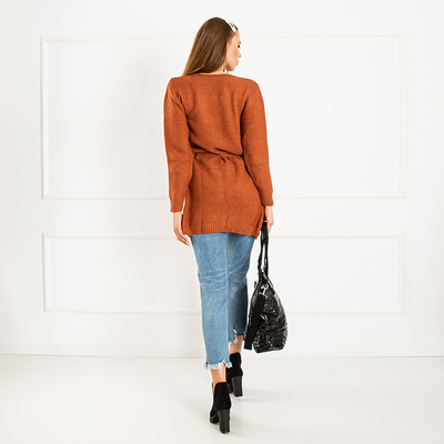 Royalfashion Brązowy damski wiązany kardigan z kolorowymi kółkami