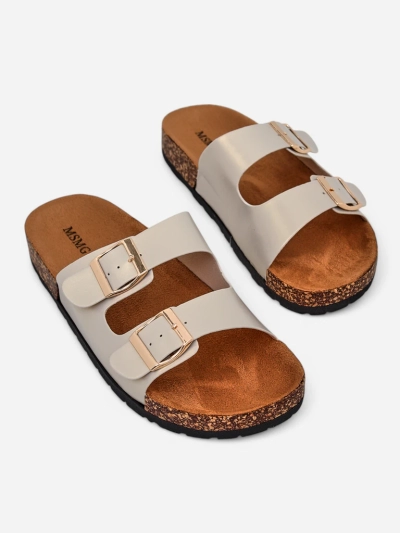 Ženski sandali Royalfashion Aurelia gold – ravni natikači iz eko usnja (velikost 39)