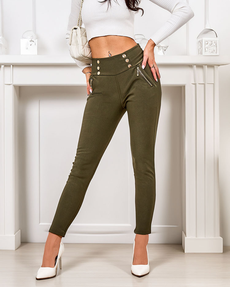 Royalfashion Otopljene ženske hlače z okrasnimi gumbi