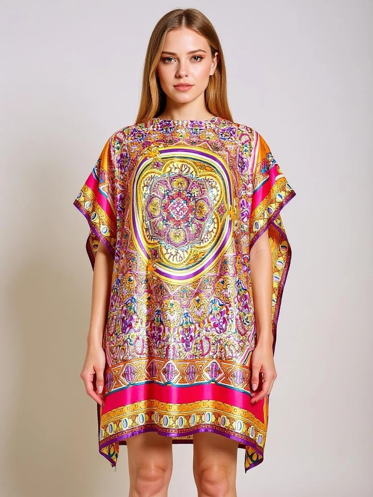 Pareo Melania Royalfashion – večbarvna obleka kimono kroja do kolen