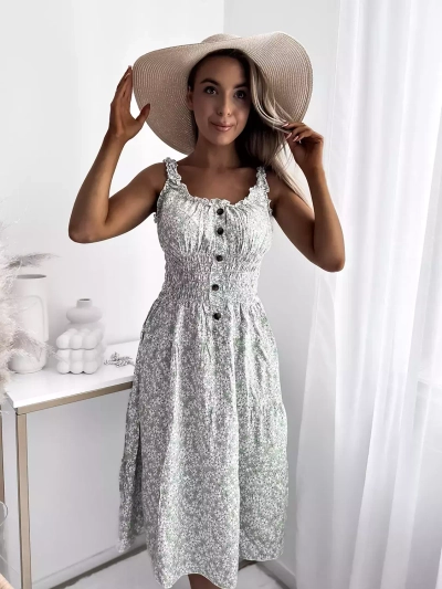 Royalfashion Kwiecista miętowa sukienka damska za kolano