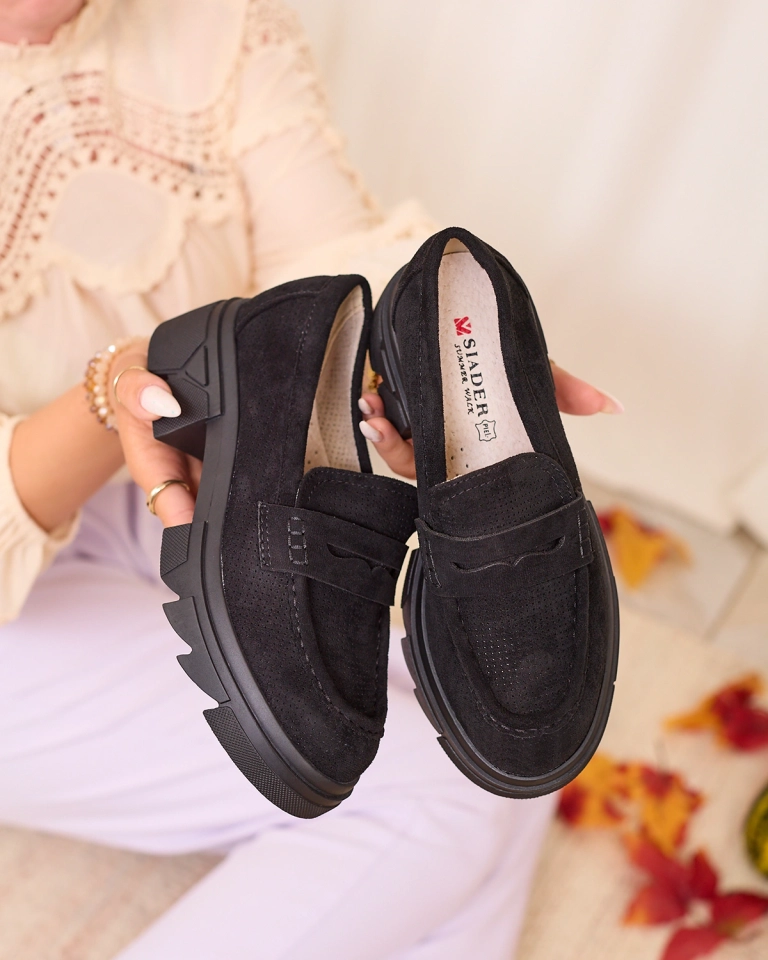 Royalfashion Črni ženski mokasini Lace Glide