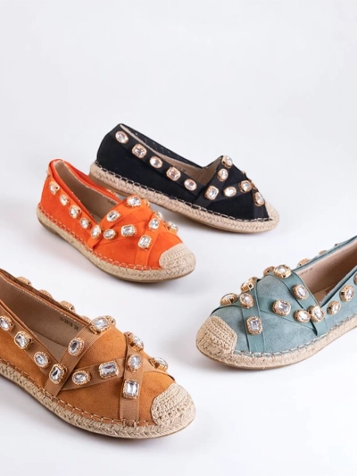Royalfashion Pomarańczowe damskie espadryle z kryształkami Wamba
