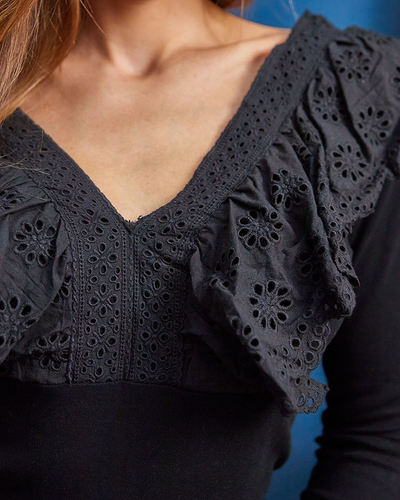 Royalfashion Črna ženska bluza s čipko