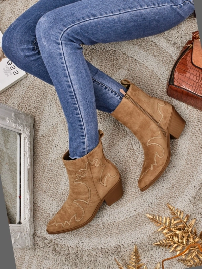 Ženski gležnarji kavbojski stil Velvet Ash – s peto