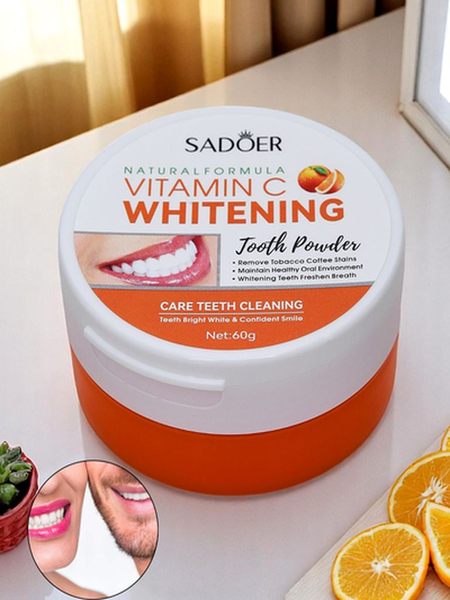 Sadoer belilni zobni prah za odstranjevanje madežev od kave, čaja in tobaka z vitaminom C