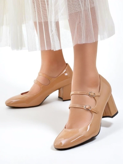 Royalfashion Patentna usnjena ženska čevlja s peto in trakovi Ovinna