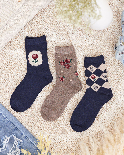 Royalfashion Komplet ženskih nogavic s potiskom 3/paket