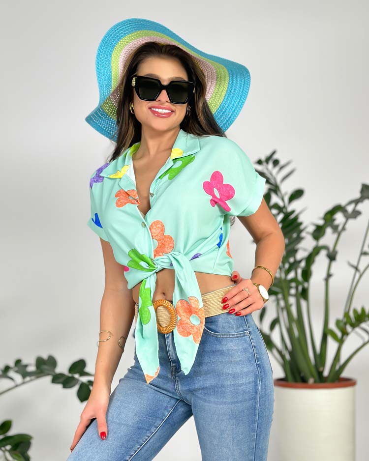 Royalfashion Ženska kratka cvetlična majica