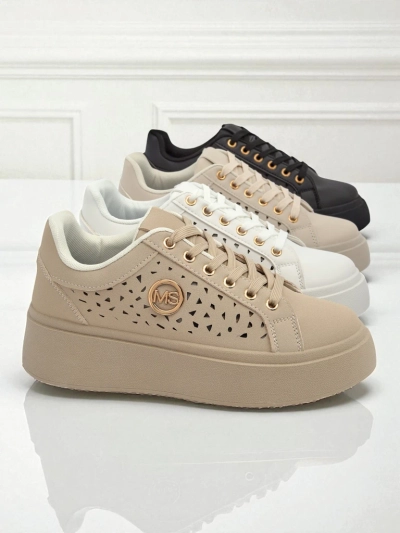 Cleo Ecru Platino – bež športni copati na platformi Royalfashion eko usnje