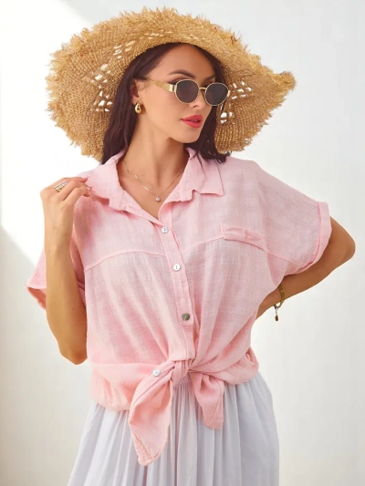 Royalfashion Ženska bombažna srajca z embalažo in kratkimi rokavi