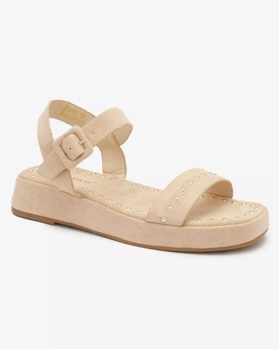 Royalfashion Beżowe sandały damskie z dżetami Franssia