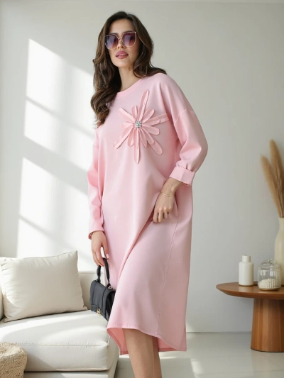 Royalfashion Ženski midi obleko tkanina oversized z rožo