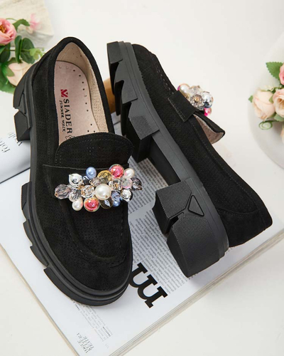 Royalfashion Črni ženski mokasini s pisanimi kristali Glam