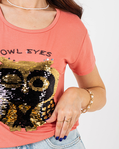 Royalfashion Pomarańczowy damski t-shirt z cekinami