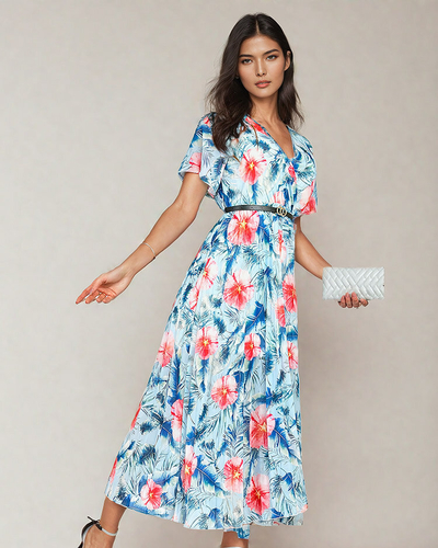 Royalfashion Ženska plisirana cvetlična midi obleka