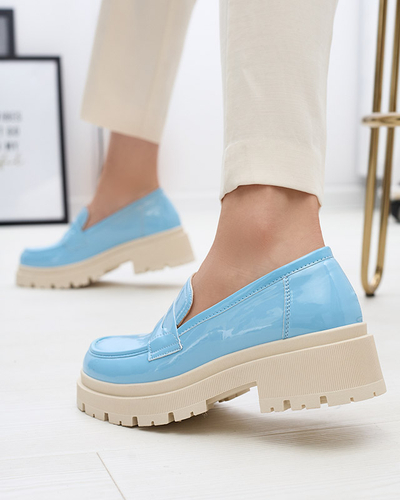 Royalfashion Niebieskie lakierowane mokasyny damskie Noppel