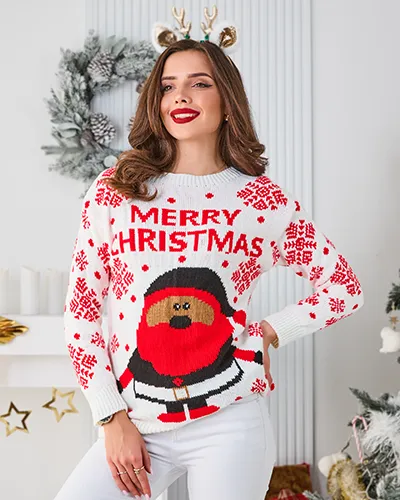 Royalfashion Ženski božični pulover z Božičkom