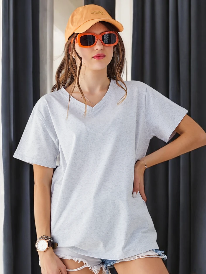 Royalfashion Ženska bombažna casual majica z V-izrezom